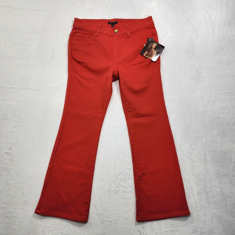 NEW‎ IMAN Global Chic Jeans Womens 12P Red Perfect Fit 360 Slim Bootcut Stretch